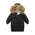 Kids Hooded Jacket Boys Girls Faux Fur Thicken Warm Black Parka Kids Coat Winter Hooded Long Cotton Down Jackets Outerwears Children Clothing School Jackets Outwear Coat