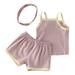 JDEFEG Clothes Set Baby Girls Boys Sleeveless Strap Vest T Shirt Tops Shorts Headband 3Pcs Outfits Clothes Set Baby Outfit Girl Cotton Purple 66