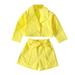 JDEFEG Girls 2T Clothes Toddler Kids Baby Girls Long Sleeve Turn Collar Solid Coat Jacket Shirt Tops Bow Shorts 2Pcs Outfits Clothes Set 7 Shirt Cotton Yellow 120