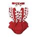 Baby Girls Cotton Heart Printed Romper Set Ruffle Sleeve Bowknot Decor With Headband