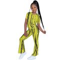 JDEFEG Teen Outfits for Girls Kids Toddler Baby Children Girls Summer Striped T Shirt Flared Pants Bell Bottoms Clothes Outfits Set Kids Outfit Two Piece Nylon Green 90