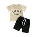 Toddler Baby Boy Summer Clothes Short Set Short Sleeve Letter Print Stripes T-Shirt with Elastic Waist Shorts Outfit