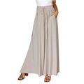 Dadaria Wide Leg Pants for Women Petite Length Solid Button with Pocket Elastic Waist Long Pants Beige S Female