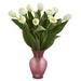 Nearly Natural 1586-WH Tulips Artificial Arrangement in Vase - White