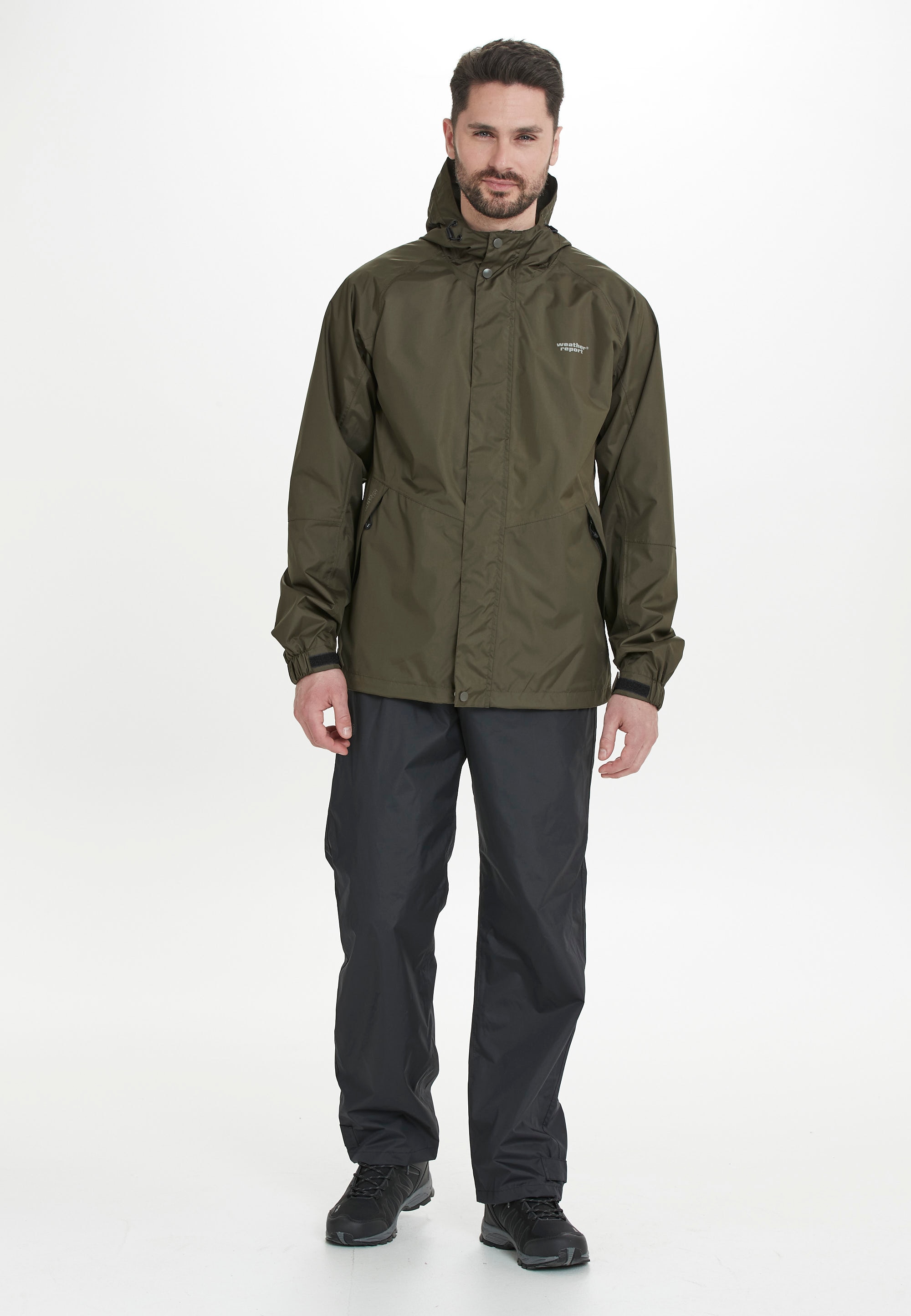 Regenanzug WEATHER REPORT "JAGGER", Kinder, Gr. S, grün (olivgrün), 100% Polyester, bedruckt, unifarben, Klassisch, Sportanzüge, mit PU-Beschichtung Image