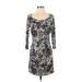 Weston Wear Casual Dress - Sheath Scoop Neck 3/4 sleeves: Black Floral Dresses - Women's Size Small