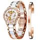 OLEVS Women Automatic Mechanical Watches Self Winding Rose Gold Two Tone Ceramic Strap Diamond Love Heart Dial Fashion Elegant Dress Ladies Wrist Watches Waterproof Luminous, Butterfly Dial, Mechanical