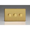 Varilight V-Pro Screwless Brushed Brass 3 Gang LED Trailing Edge Dimmer Switch 1 or 2 Way