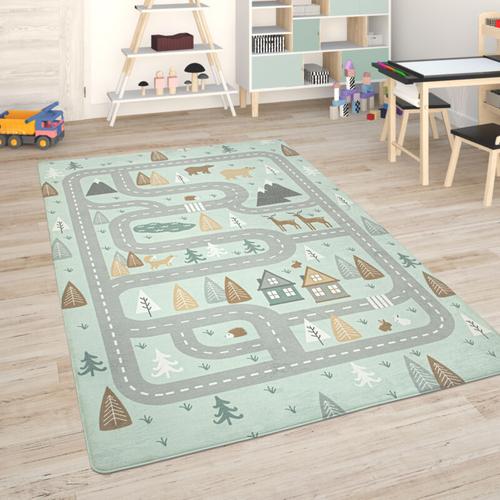 Kinderteppich Teppich Kinderzimmer Spielmatte Straßenteppich Spielteppich Türkis, 120x160 cm - Paco