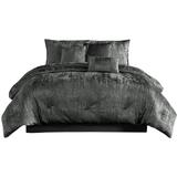 Jay 7 Piece King Comforter Set, Polyester Velvet, Deluxe Texture, Gray