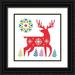 Mullan Michael 26x26 Black Ornate Wood Framed with Double Matting Museum Art Print Titled - Geometric Holiday Reindeer I Bright
