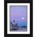 Probst Greg 23x32 Black Ornate Wood Framed with Double Matting Museum Art Print Titled - Downtown Seattle with a full moon rising in the evening sky-Seattle-Washington State