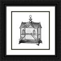 Catalog Illustration 26x26 Black Ornate Wood Framed with Double Matting Museum Art Print Titled - Etchings: Birdcage - Victorian house with steps.