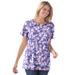 Plus Size Women's Perfect Printed Short-Sleeve Crewneck Tee by Woman Within in Soft Iris Blossom Vine (Size 3X) Shirt