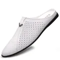 Mocassins d'été en cuir pour hommes chaussures de conduite mules tennis blanc 2024