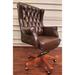 Charlton Home® Ageet Genuine Leather Executive Chair Wood/Upholstered in Brown/Red | 43.3 H x 29.1 W x 26 D in | Wayfair