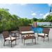 Bayou Breeze Aycock 5 Piece Rattan Sectional Seating Group w/ Cushions Synthetic Wicker/All - Weather Wicker/Wicker/Rattan in Brown | Outdoor Furniture | Wayfair