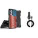 Accessories Bundle Pack for Samsung Galaxy A02s Case - Heavy Duty Rugged Cover (Vintage American Flag) Belt Holster Clip 15W Fast Charging Type-C (USB-C) Power Adapter Car Charger (5.7 Foot)