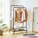 Rebrilliant Clothes Rack, Industrial Pipe Clothing Rack w/ Shelves, Heavy Duty Double Rods Clothes Hanging Rack, Standard Rod Garment Rack On Wheels | Wayfair