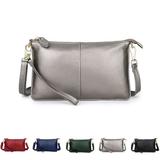 Wristlet Bag Multifunction Zipper Clutch Cell Phone Purse Wallet Genuine Leather Ladies Phone Pouch Handbag with Wrist Strap & Card Slots-Silver Grey