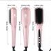 Enhanced Hair Straightener Heat Brush 2-in-1 Ceramic Ionic Straightening Brush Hot Comb with Anti-Scald Feature Auto Temperature Lock & Auto-Off Function (Pink)