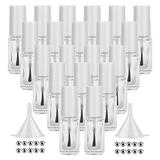 GTHER 20PCS 5ML Small Empty Nail Polish Glass Bottles with Brush Cap & Funnel & Mixing Balls for Nail Art Sample (White)