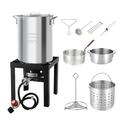 ROVSUN 30QT Turkey Fryer & 10QT Fish Fryer Kit w/ 55 000BTU Propane Stove Aluminum Outdoor Deep Fryer & Seafood Boiler Steamer w/Baskets Thermometer Marinade Injector Turkey Rack & Rack Lifter