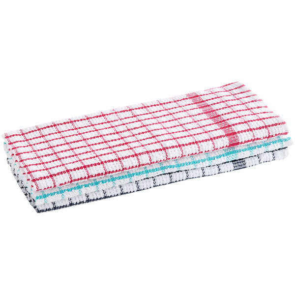 Oxford Economy Kitchen 15" x 25" Assorted Windowpane 28 oz. 100% Cotton Kitchen Towels - 300/Case