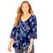 Plus Size Women's Crochet Trim Peasant Blouse by Catherines in Navy Floral Paisley (Size 4X)