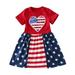 JDEFEG Girl Sweaters Size 7-8 Toddler Kids Girls Clothes Summer Independence Day Stripes Glitter Sequin Dress Casual Ruffle 4Th Of July Dresses Outfits 4T Girl Clothes Fall Winter Cotton Red 120