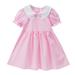 JDEFEG Dress Bloomers Toddler Children Kids Child Baby Girls Short Bubble Sleeve Princess Dress Outfits Clothes Wedding Outfit Girl Cotton Pink 100