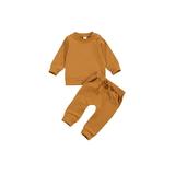 Baby Boy Girl Fall Winter Outfit Solid Crewneck Long Sleeve Sweatshirt and Sweatpants Sweatsuit Tracksuit Set