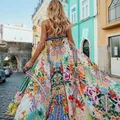 Robe maxi sans bretelles à imprimé floral pour femmes robe d'été Boho robe de soirée vêtements de