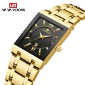 Montre de Luxe Rectangulaire en Acier Inoxydable pour Homme Design Simple Mode Noir Or