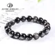 JD – bracelet en obsidienne pour hommes et femmes pierre naturelle couleur argent perles