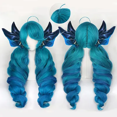 Gwen Game LOL Cosplay Perruque Bleu Vert Mixte Perruques sulfBouclées Degré de Chaleur Cheveux
