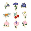 10 PCs Flora Collection Charms Pendants Flower Metal Multicolor Cherry Fruit Enamel Pendants DIY