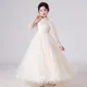 Robe blanche pour filles Style Court Champagne élégante longueur cheville manches longues tissu