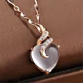 Pendentif coeur opale chaîne en or Rose cristal blanc Bijoux pour femmes cadeau pour amis