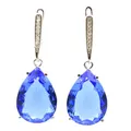 Boucles d'Oreilles en Argent en Forme de Goutte d'Eau pour Femme Bijoux en Verre Tanzanite CZ