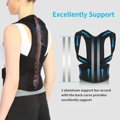 Soutien dorsal magnétique réglable en nylon élastique corset de posture ceinture arrière
