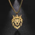 My Shape Roi Lion couronne pendentif collier hommes garçon en acier inoxydable punk animal loup