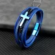 Bracelet en cuir avec fermoir magnétique pour homme acier au titane croix bleue style classique