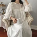 Chemise de nuit en coton vintage pour femmes vêtements de nuit robe de nuit longue blanche