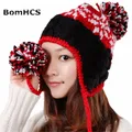 BomHCS-Bonnet cache-oreilles en laine fait à la main pour femme bonnet chaud pour femme bonnet de