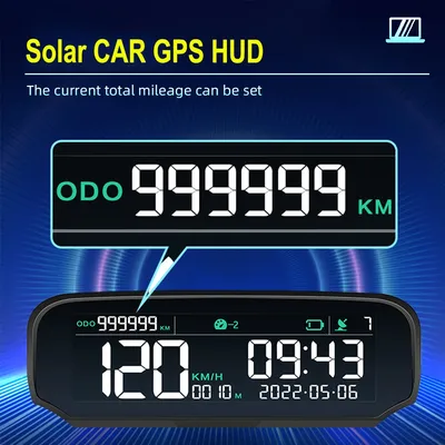 Affichage tête haute pour voiture solaire HUD GPS horloge numérique compteur de vitesse alarme