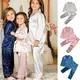 Pudcoco-Pyjama en satin pour bébé garçon et fille de 1 à 7 ans ensemble haut et pantalon couleur