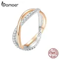 Bamoer-Bague d'éternité torsadée bicolore en argent regardé 925 pour femme double couche plaqué or