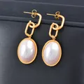 SINLEERY-Grandes boucles d'oreilles ovales en acier inoxydable pour femme perle blanche bijoux de