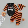 Tenues d'halloween 3 pièces pour bébé de 0 à 12 mois barboteuse à manches longues + pantalon +